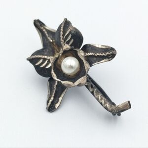 Antique sterling silver orchid pin brooch